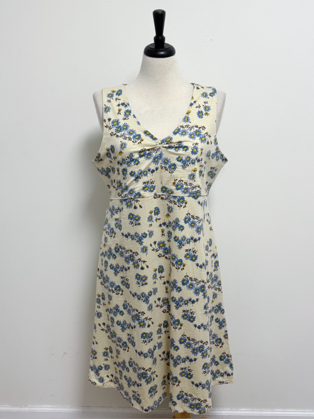 Toad And Co Yellow Blue Barley Daisy Floral Rosemarie Sleeveless V Neck Dress XL